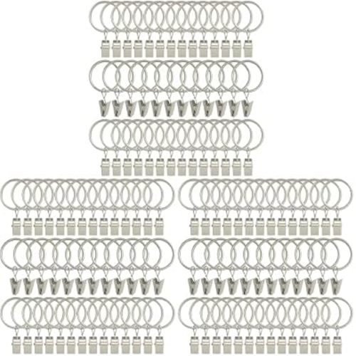 120 Pack Curtain Rings with Clips, Drapery Clips with Rings, Drapes Rings 1.26 in Interior Diameter, Fits up to 1 in Curtain Rod, Matte Silver