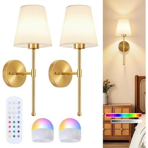 Battery Operated Wall Sconce Set of 2, Rechargeable Wall Lights