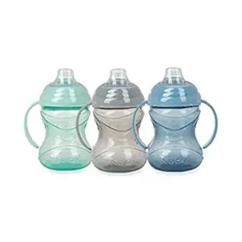 Nuby 3 Piece No-Spill Grip N’ Sip Cup with Soft Flex Spout, 2 Handle with Clik It Lock Feature, Neutral,10 Ounce