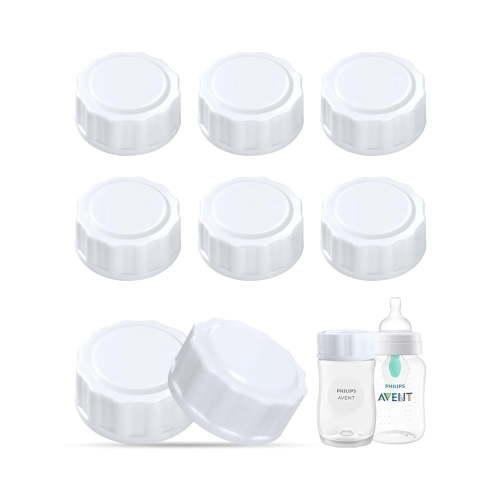 Travel and Storage Bottle Caps Compatible with Avent Baby Bottles, Bottle Lids Replacement, 8 Count, White