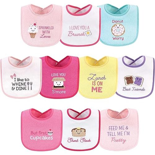 Hudson Baby Unisex Baby Cotton Terry Drooler Bibs with Fiber Filling, Girl Ice Cream, One Size