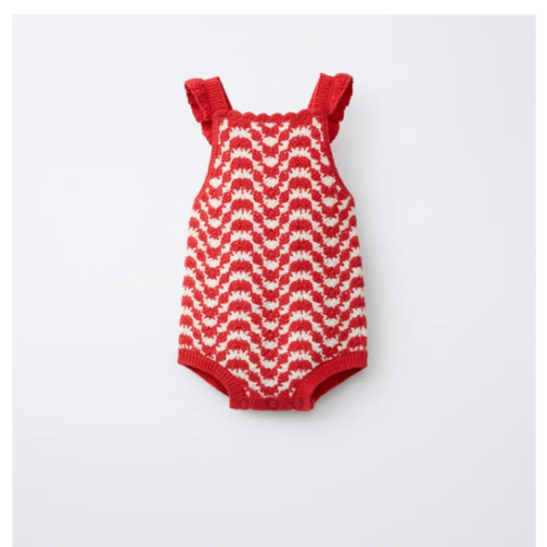 CROCHET KNIT ROMPER - Ecru / Red | ZARA United States