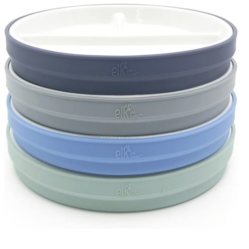 Elk and Friends Kids Porcelain Divided Plates with Silicone Sleeves