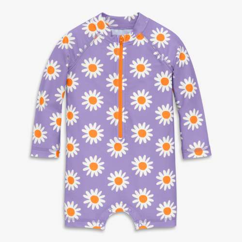 Baby one-piece rash guard in daisies - Iris blooms / 3-6 M