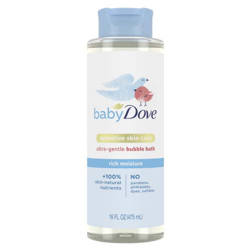 Baby Dove Bubble Bath Nourishing Sensitive Skin Care Rich Moisture 16 oz, Gentle Hypoallergenic, Tear-Free