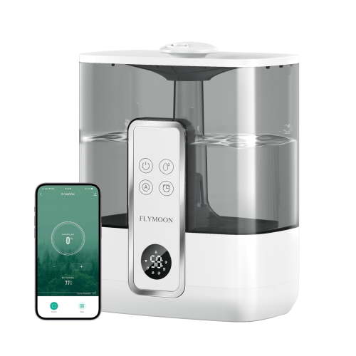 FLYMOON Cool Mist Humidifier for Bedroom, Top Fill Humidifier with 5L Water Tank, 28dB, 12 Timer, App Control, for Large Room, Plants,White