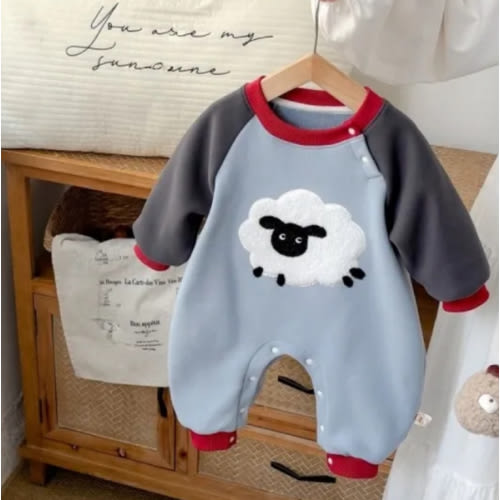 Baby Cartoon Sheep Color Block Plush Romper