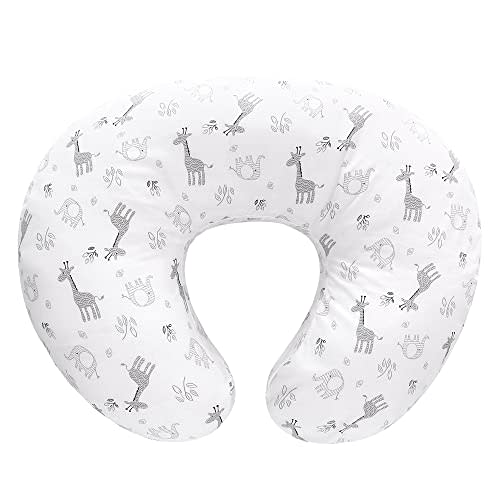 LAT Nursing Pillow for Breastfeeding,100% Cotton Removable Cover,Ergonomic Breast Feeding Pillows for Mom and Baby,Machine Washable(Giraffe & Elephant)
