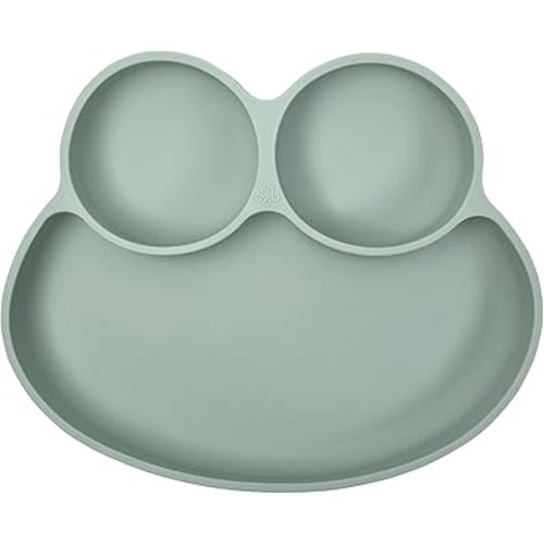 Abiie Octopod Frog Silicone Plates with Suction - Spill Proof, Easy to Clean - BPA-Free Bowl - Suction Plates for Baby and Toddler - Training & Feeding Divided Grip Dish (Sage Green)