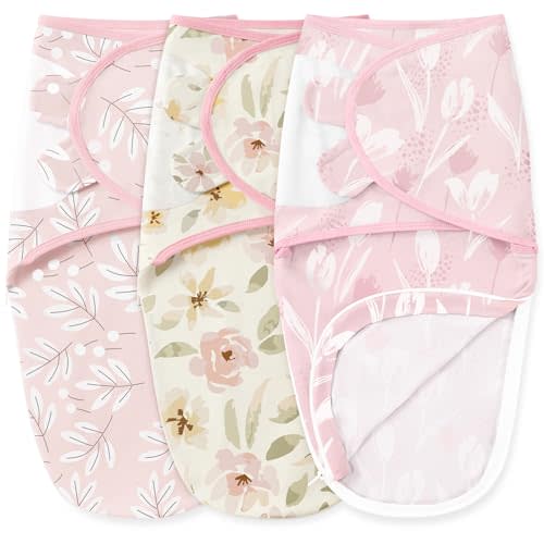 Unnivoll Baby Swaddles for Newborns with Zipper, 100% Cotton Newborn Swaddle Sack, 3 Pack Baby Swaddles 0-3 Months Swaddle Sleep Sack for Newborn Baby Boy Girl Pink Flower