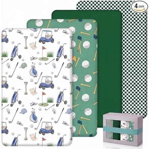 SmoothNovelty 4 Pack Golf Crib Fitted Sheet for Boy Girl, Green Series