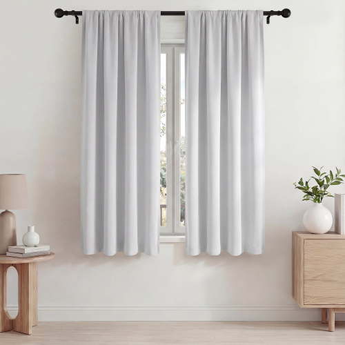 Blackout Curtains, Thermal Insulated Blackout Curtains 42x63 in, Room Darkening Rod Pocket Drapes for Living Room Bedroom, Noise Reduction Window Treatment Panels set of 2,White