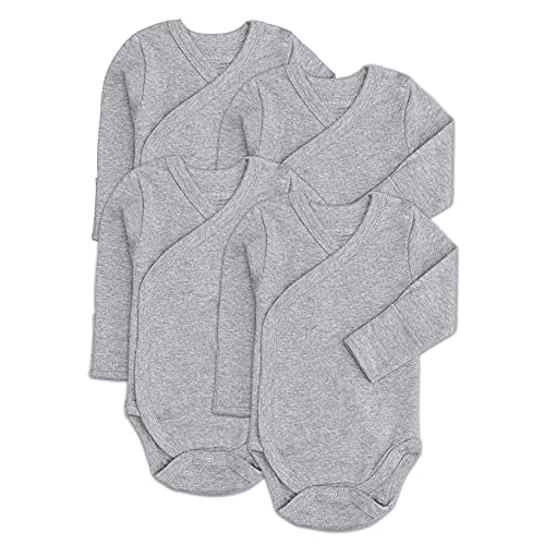 Baby Side Snap Bodysuit Set, 100% Cotton Boy Girl Unisex Kimono Onesie, 4 Pack