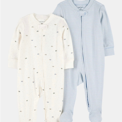 Baby Boy 2-Pack 2-Way Zip Cotton Sleep & Play Pajamas - Blue/White | Carter's