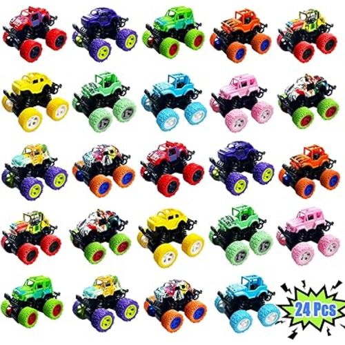 24 Pack Mini Monster Trucks Toys for Boys Girls Aged 3 and Above, Pull Back Truck Push and Go Friction Powered Car Toys Monster Truck Party Favors Birthday Decorations Classroom Prizes for Kids