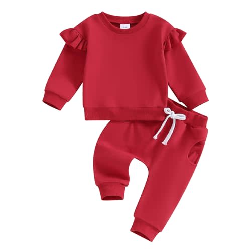 Hnyenmcko Newborn Baby Girl Clothes Waffle Long Sleeve Floral Sweatshirt Shirt Top + Pants Infant Fall Winter Outfits Set