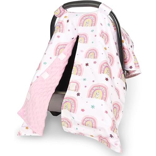 Pea Pod Car Seat Cover for Baby, Infant Carseat Cover with Peekaboo Opening Car Seat Canopy Cover, Nursing Cover for Baby Boys Girls (Rainbow)