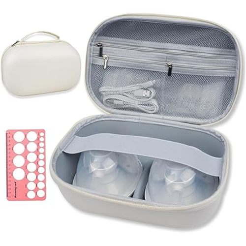sarlar Breast Pump Bag Carrying Case for Momcozy & Willow, Use with Hands Free Wearable Breast Pumps for Security/Medela/eufy/Bluefair, Travel Pumping Bag with Nipple Ruler & Removable Tray(Holds 2)