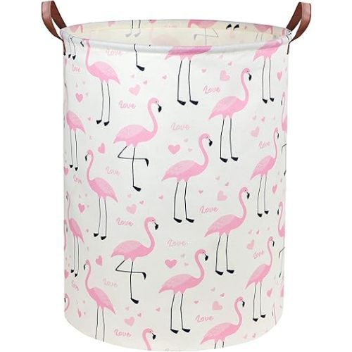 Flamingo Pink Laundry Hamper Baby Girl Laundry Basket Kids Toy Storage Bins Nursery Hamper for Girls Room Decor Bedroom Bathroom Gift Basket(Love Flamingo)