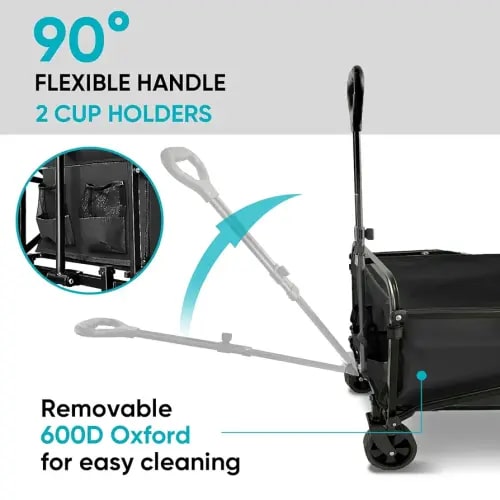 Collapsible Foldable Wagon, Beach Cart Large Capacity, Heavy Duty Folding Wagon Portable, for Outdoor Sports, Shopping, Camping, Black