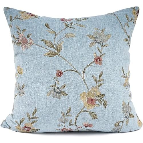 YOUR SMILE Embroidery Jacquard Teal Floral Leaf Pattern Square Decorative Throw Pillow Case Cushion Cover,18x18 inch