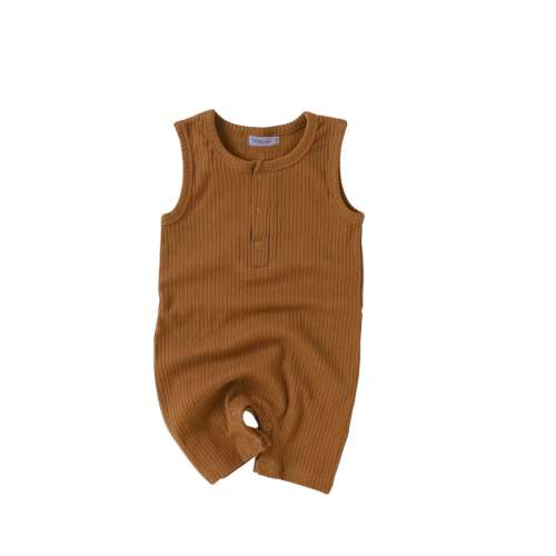 Sleeveless Baby Romper – Made with Organic Cotton – Brown | Little Alii
