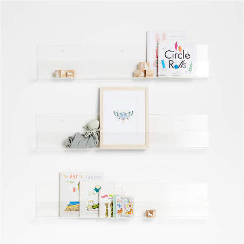 upsimples 6 Pack Acrylic Shelves for Wall Storage, 15" x 4“ Floating Bookshelves for Kids, Display Shelf Organizer for Bathroom, Bedroom, Living Room, Kitchen, Room Decor, Clear