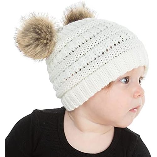 Funky Junque Baby Beanie Hat - Soft Knit Winter Cap with Double Pom Pom - Easter Pastels, Classic Solids, Value Packs