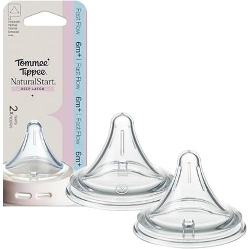 Tommee Tippee Natural Start Deep Latch Triangular Nipples, Fast, 6m+