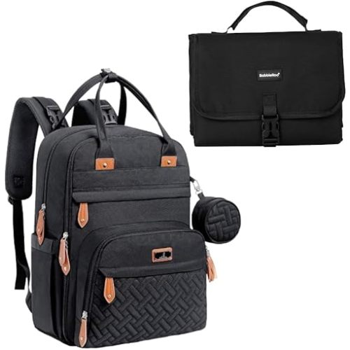 BabbleRoo Portable Changing Pad Black & Basic Diaper Bag Black