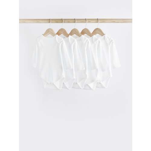 White 5 Pack Essential Baby Long Sleeve Bodysuits