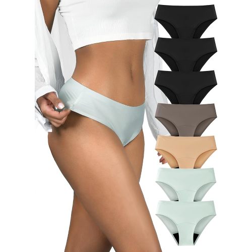 TIICHOO Period Underwear for Women Heavy Flow Seamless Period Bikini Panties Leakproof Underwear 7 Pack