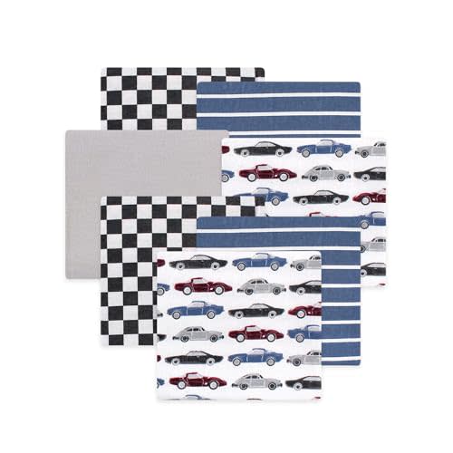 Little Treasure Hudson Baby Cotton Poly Flannel Receiving Blankets Multipack, Blue Vintage Cars, 30x30 inches