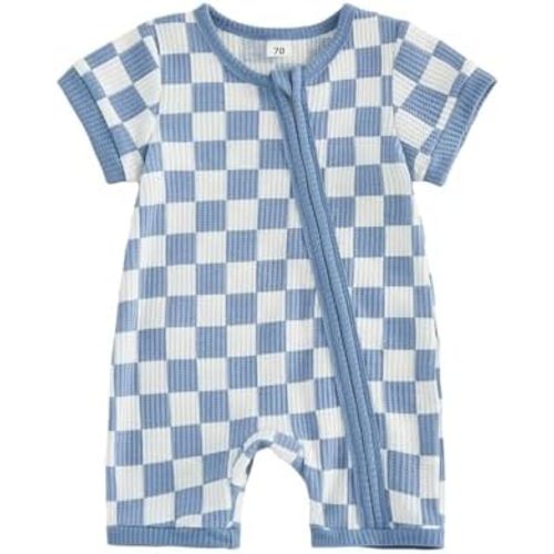Karuedoo Newborn Infant Baby Boy Clothes Checkerboard Waffle Knit Zipper Short Sleeve Romper Jumpsuit One Piece Outfit