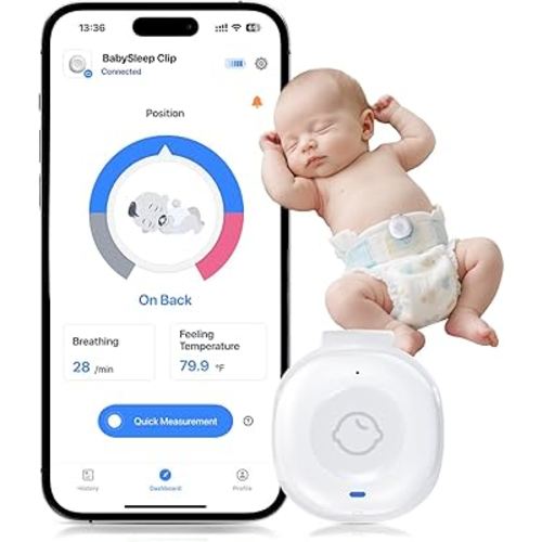Babytone Smart Baby Monitor – Baby Breathing Monitors with Rollover & Overheating Alarms, Long Battery Life, Real-Time Temperature Tracking, Free App for Infants & Newborns 0-24 Months (Sleep Clip)