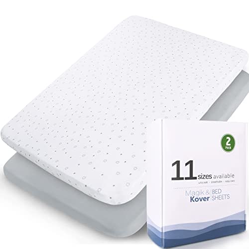 Pack and Play Sheets Fitted- Fit for Pamo Babe, Baby Trend, Graco, ADOVEL, Dream On Me and Other 25" x 36" Playard Mattress Cover, Ultra Soft & Stretchy Playpen Sheets, Grey & White Star, 2 Pack