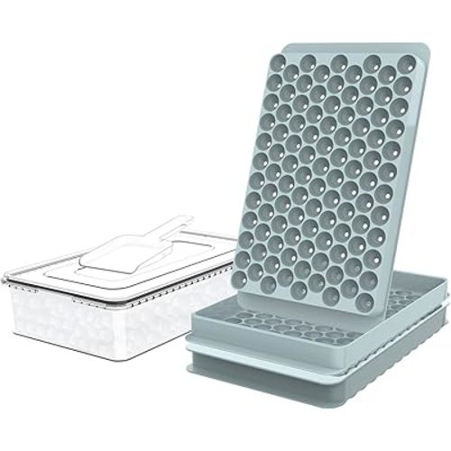 WIBIMEN Mini Ice Cube Trays, Small Tiny Round Pebble Crushed Nugget Ice Trays for Freezer with Lid - Chilling Drinks Coffee Juice(2 Pack/0.55In - Blue)