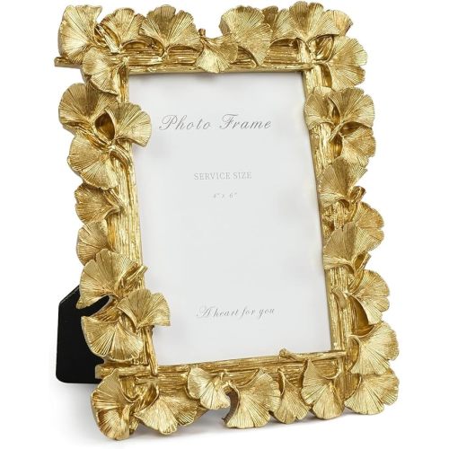 Cuspin 4x6 Gold Picture Frames Vintage Gold Frame, Ornate Leaf Textured Hand-Crafted Resin with Glass Front Antique Photo Frames for Tabletop Display, Retro Design Home Decor