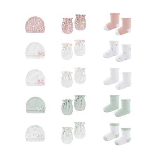 15 Pack Infant Hats Gloves Socks Unisex Baby Boy Girl Accessories Set Cotton New Born Caps Mittens