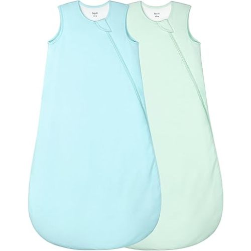 Supersoft Rayon Made from Bamboo Sleep Sack 6-12 Months 1.0 Tog Toddler Sleep Sack Baby Wearable Blanket with 2-Way Zipper Unisex Sleeping Bag for Babies All-year-around (2 Pack) Green & Blue