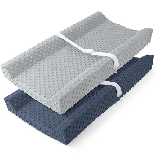 Susurration 2Pack Changing Pad Covers Super Soft Minky Dots Plush Changing Table Covers 33x17x7in Breathable Changing Pad Sheets for Unisex Baby Girls and Boys (Grey&Blue)