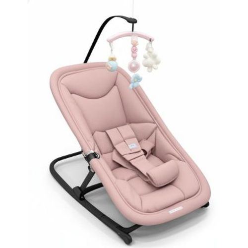 GustoWave Baby Rocking Bassinet & Swing - Safety Harness, Hanging Toys, Pink Soft Padded Lounger for Newborns & Infants