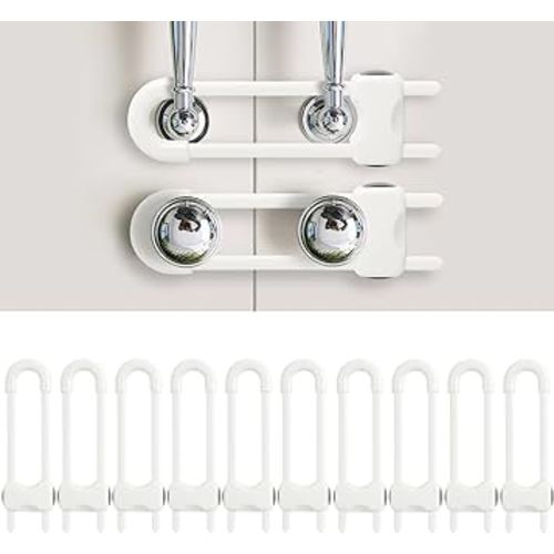 Baby Proofing Cabinets, Sliding Cabinet Locks for Babies, Adjustable U Shaped Baby Safety Locks, Childproof Cabinet Latch for Kitchen, Bathroom, Drawer, Cupboard Doors Knobs & Handles (10Pack White)