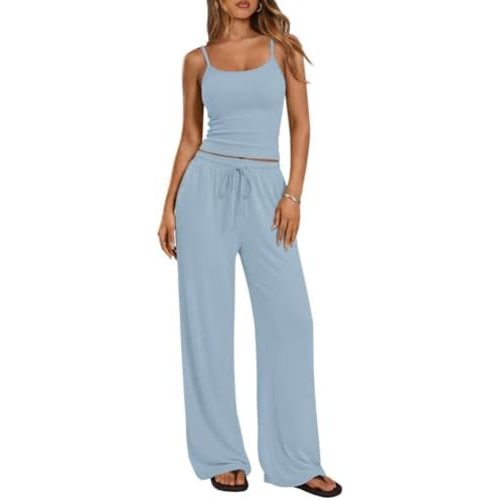 Trendy Queen Women's 2 Piece Lounge Set Summer Outfits - Camisole Top & Wide Leg Pants