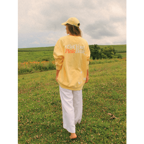Get Your Pink Back Feather Line Yellow Crewneck