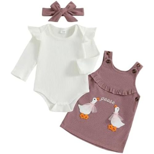Baby Girl Fall Outfits Silly Goose Long Sleeve Romper Corduroy Suspender Skirt Set Overall Dress Winter Clothes