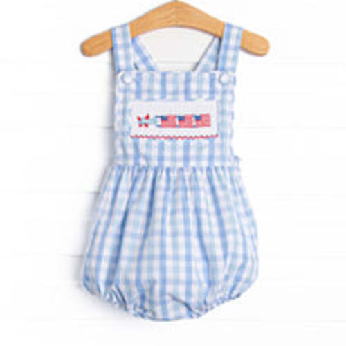 Noah's Ark Smocked Collared Bubble, Blue – Stitchy Fish