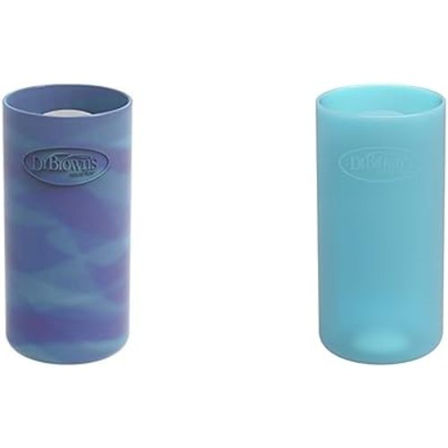 Dr. Brown's Options+ Narrow Glass Bottle Sleeve, 100% Silicone, Blue + Glow-in-the-Dark, BPA-Free, 8 oz, 2-Pack