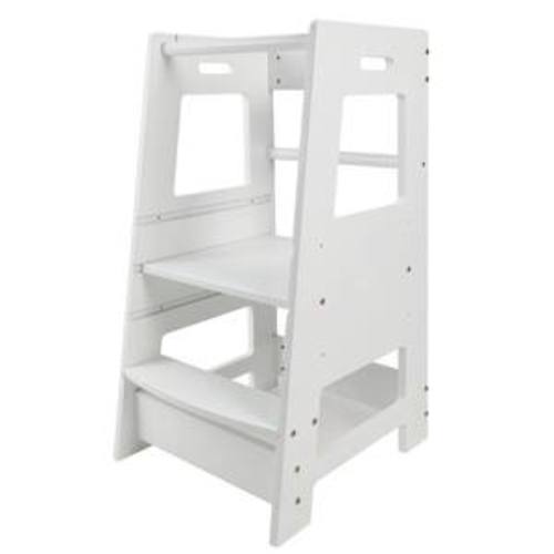 Avex White Wood Toddler Standing Tower Kids Removable Anti-Drop Safety Rail Stool Adjustable Height Learning Stool