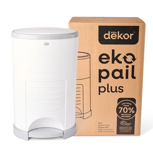 Diaper Dekor EKO Plus Diaper Pail, White | ONLY Eco-Friendly Diaper Pail Made with 70% Recycled Materials | Hands-Free: StepDropDone | Cost-Effective Refill System |Great Cloth Diaper Pail
